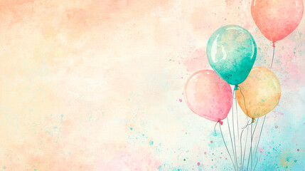 Farbenfrohe Aquarell-Ballons mit verspielten Farbspritzern – eine kreative und festliche Illustration für Geburtstags- und Partydekorationen