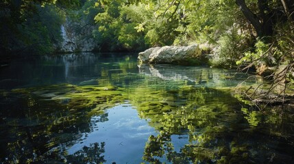 Obraz premium Serene Forest Lake Reflection in Natural Landscape