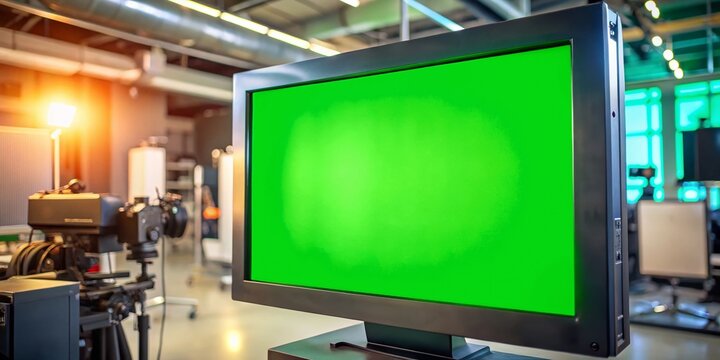 Close-up television screen, isolated against green background, ready for animation.