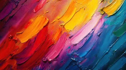 Vibrant Abstract Oil Painting with Bold Brush Strokes in a Spectrum of Colors on Canvas
