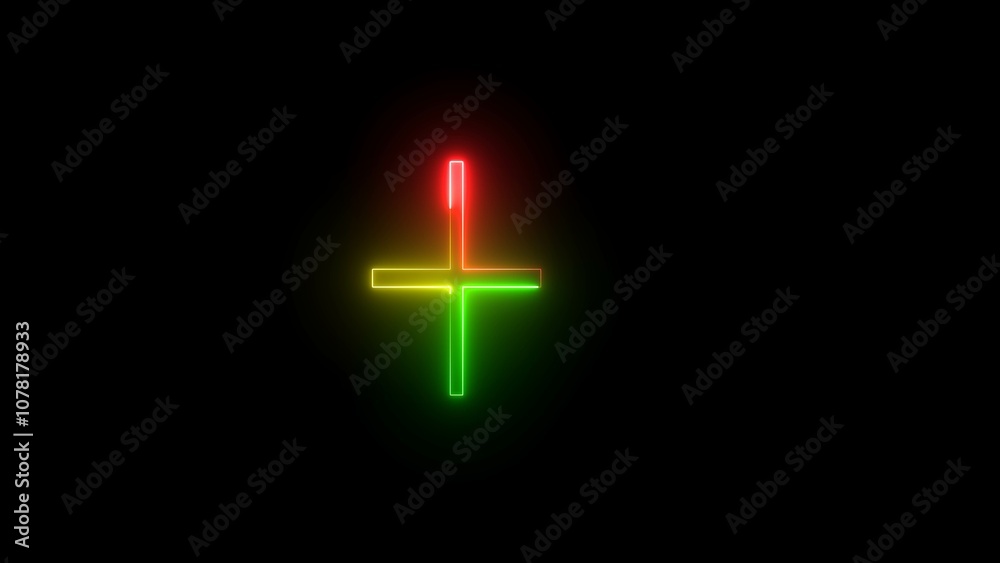 Fototapete neon shine plus icon animation of black background. abstract plus icon animation with neon sing glow