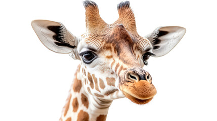 Fototapeta premium Closeup of a giraffe head on transparent on white background.