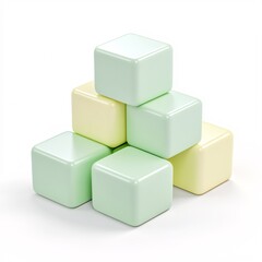 Obraz premium 2408_066.A simple Soft stacking blocks for babies and toddlers, Pale yellow-green color, white background, 3D Rendering, isometric