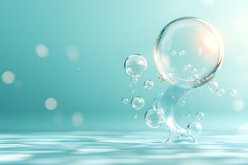 Captivating Moment of Floating Soap Bubble in Tranquil Aqua Setting with Soft Glow and Gentle Ripples Evoking Calmness and Serenity in Minimalistic Composition