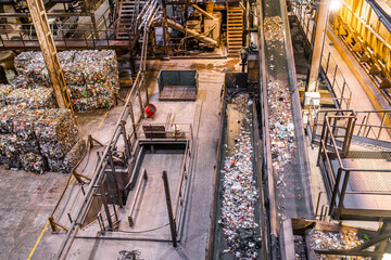 Waste to energy plant separating debris by category and compacting in cube bales in Southern...
