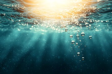 Fototapeta premium Beautiful Underwater Scene with Sunlight Rays and Air Bubbles Creating a Tranquil and Serene Atmosphere for Relaxation and Nature Exploration