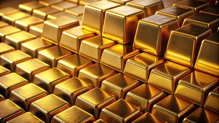 Fototapeta premium A Stunning Collection of Gleaming Gold Bars Displayed Elegantly, Emphasizing Wealth and Luxury with Detailed Engravings of Weight and Purity for a High-End Visual Experience