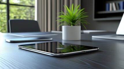 A smartphone showing ecommerce notifications in sharp focus, with the background of a busy workspace blurred, digital marketing, strong subject focus, depth of field