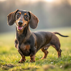 The Dachshund is a small, courageous dog with a long body and short legs.