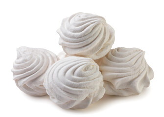 Pile of round marshmallows on a white background. Isolated