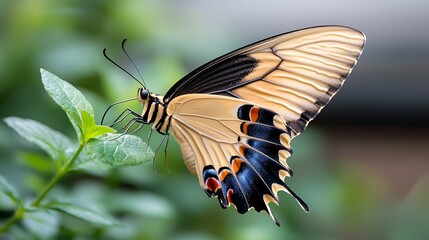 Obraz premium As the butterfly breaks free from its chrysalis, its delicate wings slowly unfurl, revealing a breathtaking array of colors and intricate patterns, a true masterpiece of natures creation.