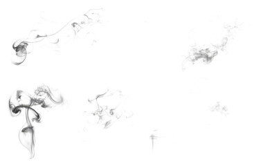 Abstract white smoke shapes in various forms on a black background