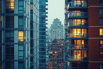 Obraz premium Downtown apartment buildings with modern designs, indicating rising city housing demand