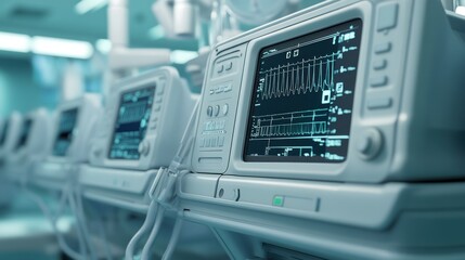 A close-up of medical monitors displaying vital signs in a clinical setting.