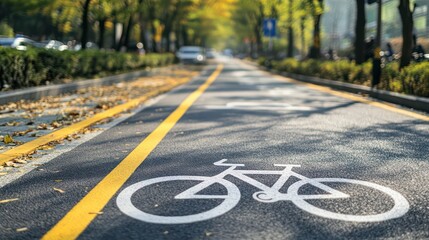 Obraz premium Road safety for cyclists in Seoul. South Korea. dedicated bike lanes with warning signs.