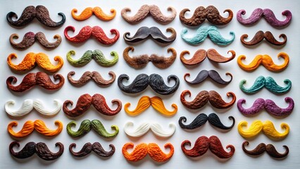 Mustache symbols soar against a clean, white backdrop.