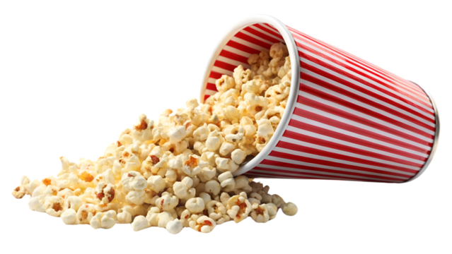 Cinema concept with popcorn in red white bag

