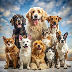 group of pets group of pet in front of a background