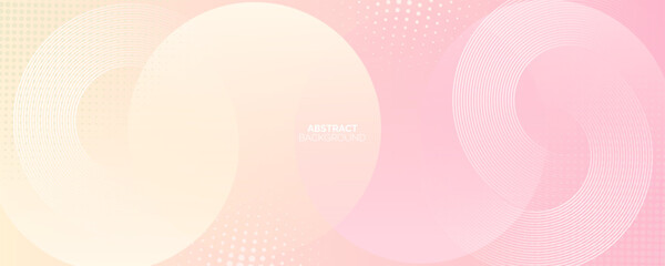 Abstract hafltone background. Minimalist banner background, pastel colorful, pink and yellow gradations. Circle effect style geometric, Modern circle lines pattern.