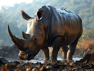 Fototapeta premium White Rhino Mud Bath
