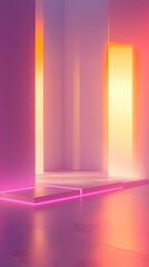 20. A dynamic 3D environment with glowing floating panels and an open vertical space for a product to shine.