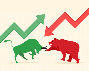bullish and bearish stock market financial investment Cryptocurrency trading flat vector illustration
