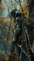 Fototapeta premium Dark Fantasy Warrior in a Mysterious Forest