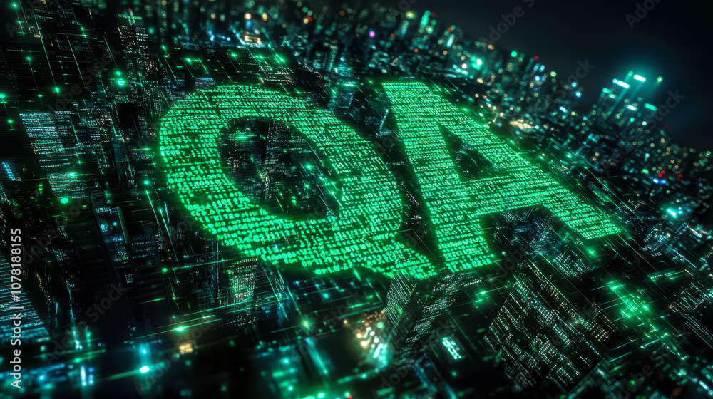 Poster digital matrix code qa for quality assurance concept in futuristic technology design