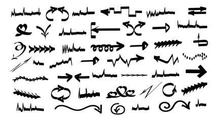 Highlight hand drawn arrow marker isolated  mark  lines, circle and arrow line for highlighting text.Scribble hand draw  doodle ink. Hand drawn, doodle elements isolated on transparent background.