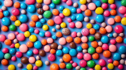 Fototapeta premium Colorful candy sprinkles on a purple background.