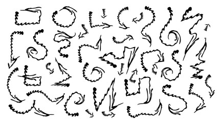 Scribble hand draw  doodle ink. Highlight hand drawn arrow marker isolated  mark  lines, circle and arrow line for highlighting text.Hand drawn, doodle elements isolated on transparent background.