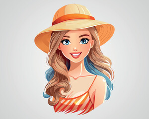 Adorable Cartoon Girl in Summer Outfit Illustration