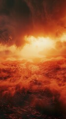 Fototapeta premium Fiery Sunset Over a Stormy Sea: Dramatic Landscape Photography