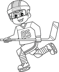 Ice Hockey Boy Player Running Isolated Coloring 