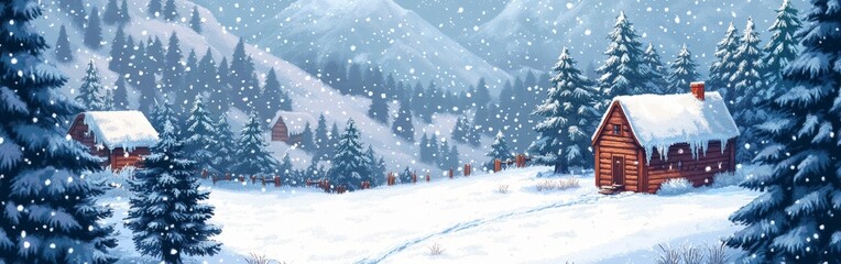 Aerial view of snow-covered battlefield with tents and rocky cliffs in winter landscape