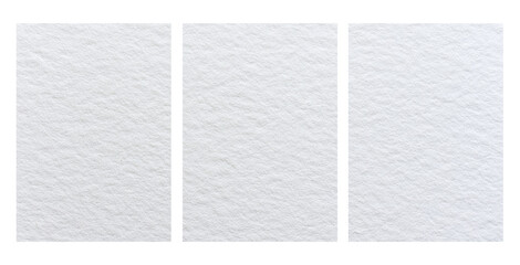 three plain white pasteboard papers with texture. transparent background