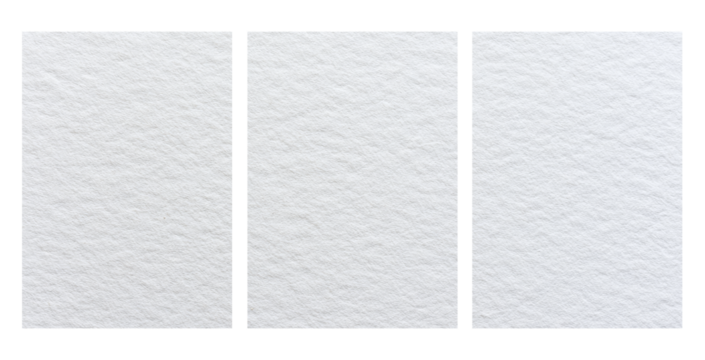 three plain white pasteboard papers with texture. transparent background