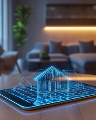 Futuristic Smart Home Hologram Interface on Tablet