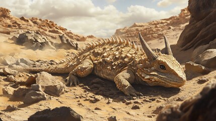 A horned lizard basking in the desert sun.