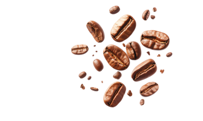 A Stunning Display of Coffee Beans in Mid-Air Capturing the Essence of Freshness, Rich Aroma, and the Art of Coffee Preparation — Perfect for Enthusiasts and Gourmets Alike!