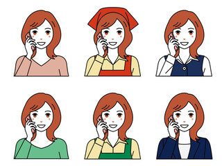 スマホで電話するミディアムヘアの女性