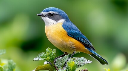 Obraz premium Close up view of a blue tit bird perched elegantly, its vibrant blue feathers glistening in the light as each intricate detail of its plumage is highlighted.