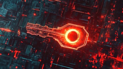 Obraz premium Digital key illustration on a futuristic network background 