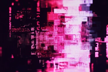 Digital glitch effect with pink and black tones