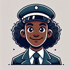 Cheerful African American Driver in Cartoon Style