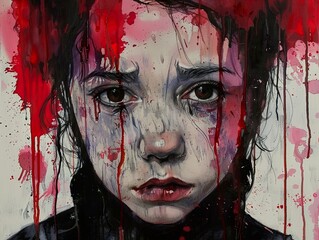 Intense Watercolor Portrait of a Woman with Tears - Emotional and Thoughtful Expression