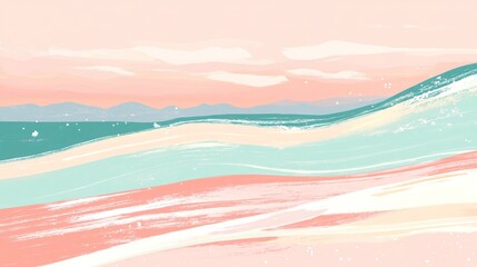 Abstract Landscape with Pink, White, and Green Hues