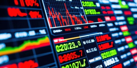 A vivid display of stock market data, featuring colorful graphs and numbers that represent financial trends and trading activities.