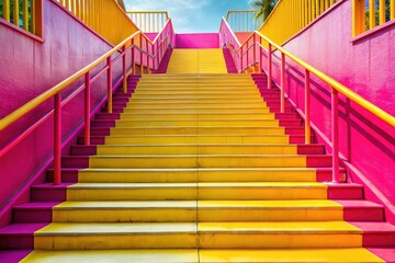 Embracing a Playful Palette of Pink and Yellow Stairs Leading to Happiness - Vibrant Steps, Colorful Architecture, Joyful Pathway, Aesthetic Design, Playful