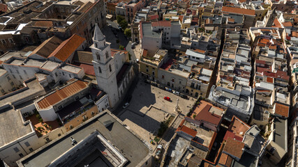 Aerial view of the Cathedral of Santa Maria Assunta located in the historic center of the city of Andria, in Puglia, Italy. It is the most important church in the town.